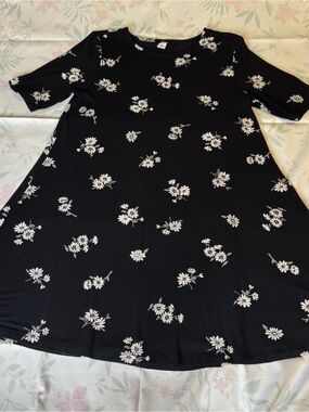 Old Navy Black Midi Dress with White Floral Print